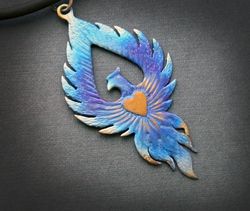 Colored Titanium Phoenix necklace, bird pendant