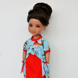 Christmas light blue dress with red bird for Ruby Red