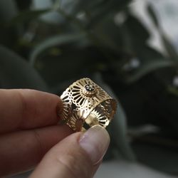 Adjustable nature ring, Pressed flower ring, Real flower ring, Steel ring