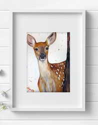 Deer watercolor, animal painting, elk art, not print original painting by Anne Gorywine