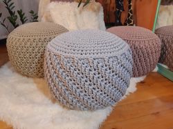 Crochet round pouf ottoman Filled living room poufs Crochet pouffe Handmade ottoman as a gift