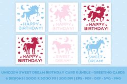 Unicorn sweet dream birthday card bundle - Greeting cards