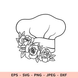 Floral Baker Svg Chef's Hat Flowers Logo Dxf File for Cricut Outline Baking Roses Png