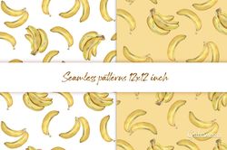 Bananas. Watercolor seamless pattern.  Digital downloads