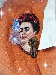 Embroidered brooch "Frida", 4.3x2.4 inches