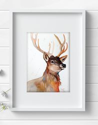 Deer watercolor, animal painting, elk art, elk watercolor original painting by Anne Gorywine