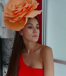 Big Rose Fascinator Women's Day Kentucky Derby Hat Wedding Flower Bridal Shower Hat Fashion Show Headwear