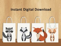 Woodland Animals FAVOR BAGS for baby shower, Woodland Animals Birthday, Woodland Animals Party Supplies, Woodland Animal