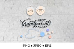 Happy Grandparents Day calligraphy hand lettering with cartoon grandmother and grandfather