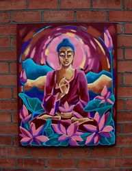 Buddha Painting Meditation Original Art Zen Artwork Yoga Wall Art  Oil Canvas 32 by 40 inches