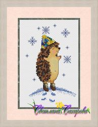 hedgehog winter scheme for embroidery