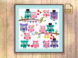 Wedding Owls Cross Stitch Pattern
