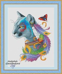 Amerindian cougar. Cross Stitch Pattern. Cross Stitch Design. Digital. PDF. Saga.