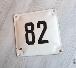 Vintage street sign 82 - address house number plaque black white
