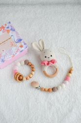 Newborn gift set, gift box with crochet rattles, crochet toddler grasping toy, sensory set of bunny