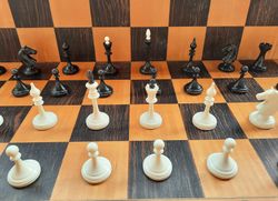 Chelyabinsk Russian vintage plastic chess pieces set white black