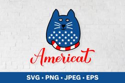 Americat. American cat. 4th of July pun. Patriotic SVG