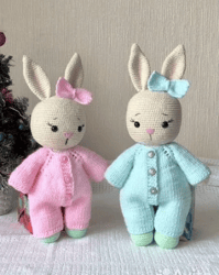 bunny rabbit in clothes crochet amigurumi toy gift for baby girl  bunny in dress and bow doll easter for newborn