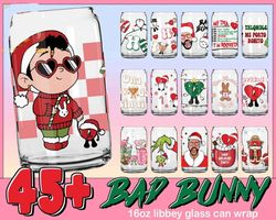 45 Christmas Bad Bunny Glass Can Wrap Png Bundle, Merry Christmas 16oz Libbey Glass Wrap Png, Trend