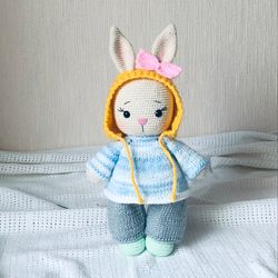 rabbit bunny in clothes crochet amigurumi toy gift for baby girl boy bunny in dress and bow doll easter for newborn diy