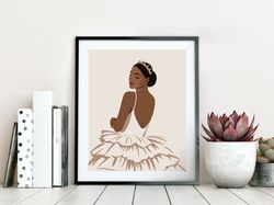 Gorgeous black woman in crown art, blacl queen poster, black princess print, printable poster, neutral boho decor