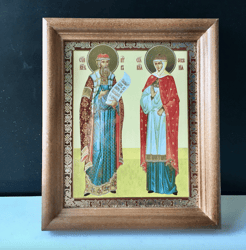 St. Peter and St. Fevronia - Russian | In wooden frame with glass | Lithography icon | Size: 6" x 5"