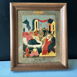 Nativity Of The Mother Of God undefined undefined | In Wooden Frame With Glass | Lithography Icon | Size: 6" X 5"