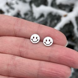 Smiling Smiley stud earrings, Stainless steel jewelry