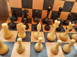 Big large (12 cm. king) wooden Soviet chess pieces Oredezh - vintage Russian chessmen USSR