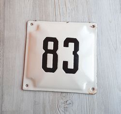 Vintage street sign 83 - address house number plaque black white