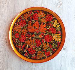 Khokhloma Russian wall plate decorative - Folk art traditional painted panel