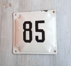 Address street sign 85 - vintage house number plaque black white