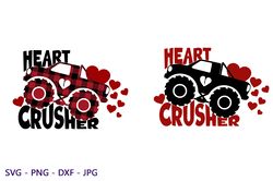 Heart Crusher SVG, Valentines Truck Heart Crusher Svg, Funny Kids Valentines Svg, Svg File For Cricut, Monster Truck