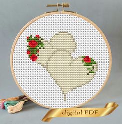 Two hearts pattern pdf cross stitch, Easy embroidery DIY, small pattern for Valentine's Day