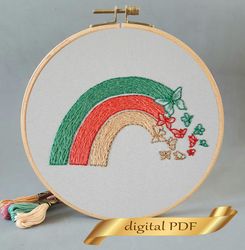 Rainbow and butterflies pattern pdf embroidery, Easy embroidery DIY