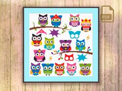 Super Hero Owls Cross Stitch Pattern