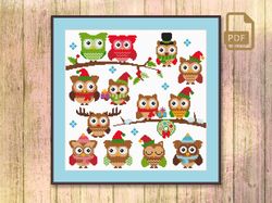 Christmas Owls Cross Stitch Pattern