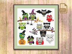 Halloween Owls Cross Stitch Pattern