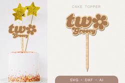 Two groovy cake topper svg, 2nd Birthday svg laser cut file
