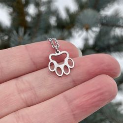 Animal paw necklace, Stainless steel jewelry, Cute Dog Cat Footprint