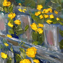 Old Fence Line Painting Original Art Flowers Artwork Art Oil Painting 7 by 5