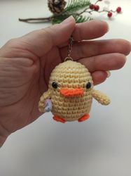 Crochet keychain duck with knife, cute car accessories, charm for bag,mini toy duck