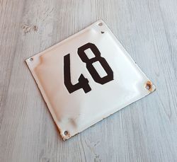 Address street number plate 48 - vintage house number plaque black white