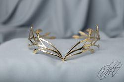 Tiara for wood nymph from branches and leaves Crown of Forest dryad Silver diadem, fantasy fairy elven Princess Kementar