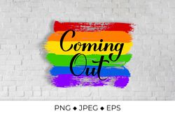 Coming Out calligraphy hand lettering on distressed rainbow flag