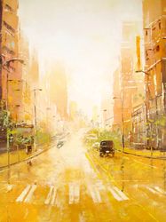New York Painting "SUN CITY" Original Painting on Canvas, Modern City Painting Original Oil Art by "Walperion Paintings"