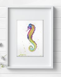 Seahorse Watercolor Wall Decor 8"x11" sea art seahorse painting by Anne Gorywine