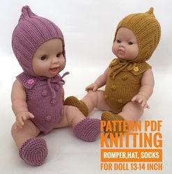 Pattern PDF outfit for doll Minikane, soft shoes for doll tutorial, pattern Romper doll, knitting clothes for Gordi doll