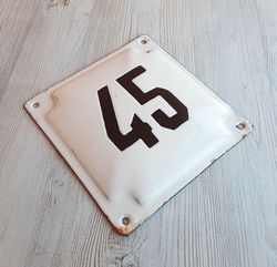 Address street number plate 45 - vintage house number plaque black white