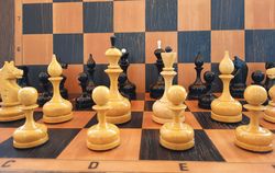 Russian tournament chess pieces set vintage - weighted wooden big chessmen USSR